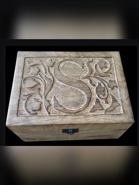 Hand-Carved Wooden Keepsake Box in Natural Wood with Clasp